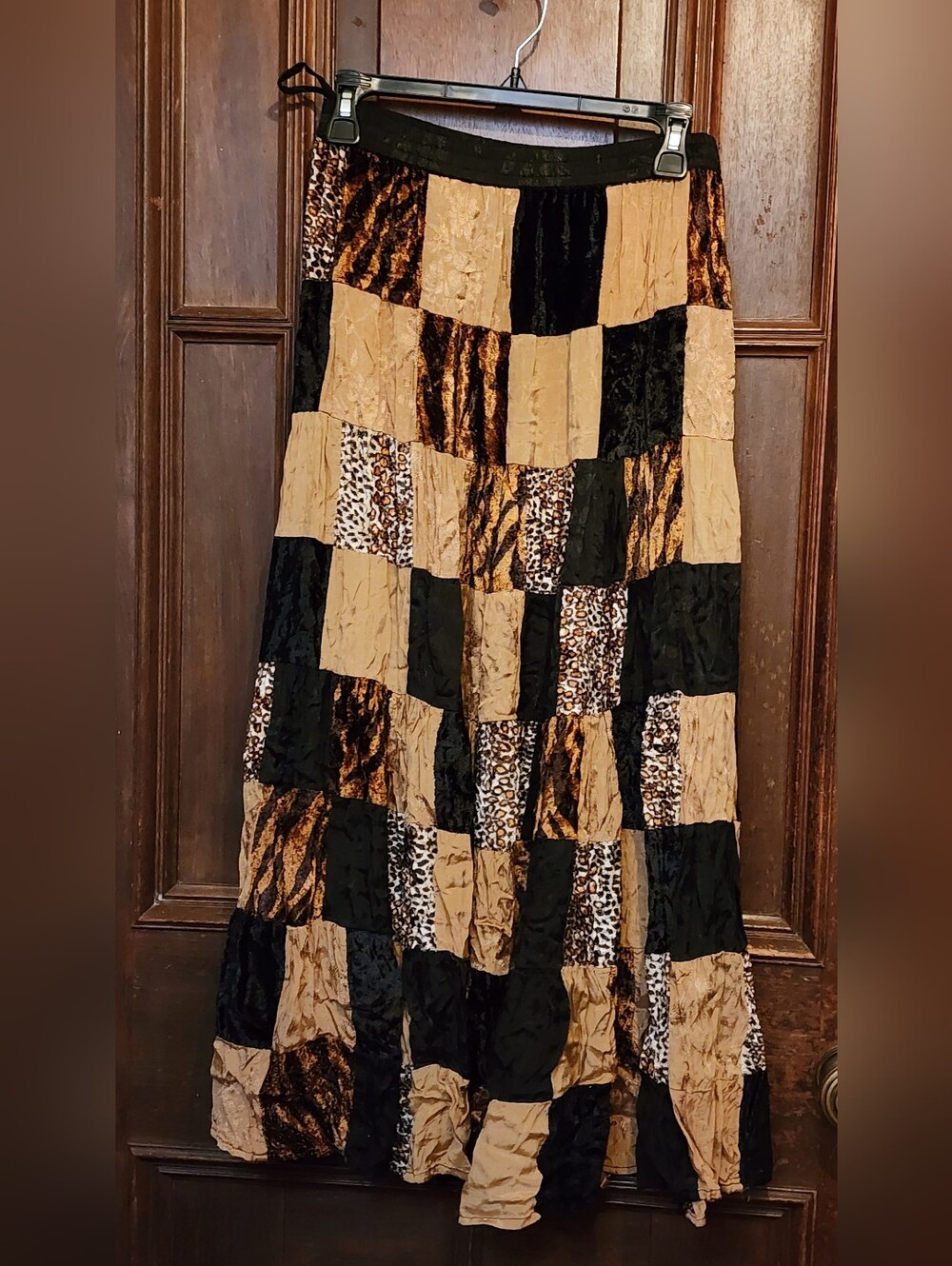 Vintage Lew Magram Patchwork Animal Print Broom Maxi Skirt Velour-Medium